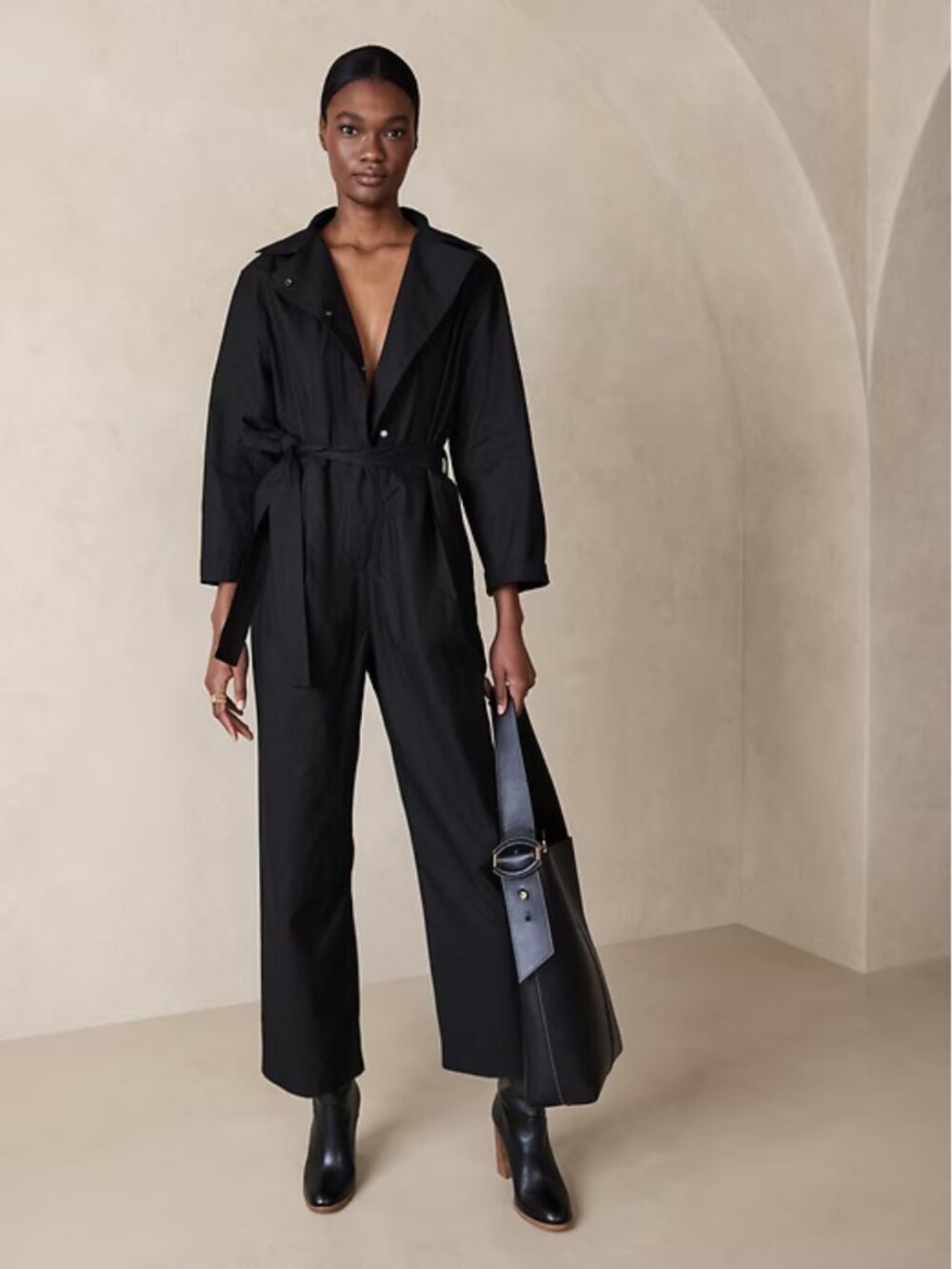 Banana Republic Poplin Boiler Suit Jumpsuit 100% Cotton Size Small Black